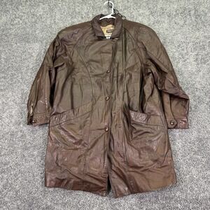 Vtg Pelle Cuir Jacket Womens Medium Brown Leather Thinsulate Long Winter